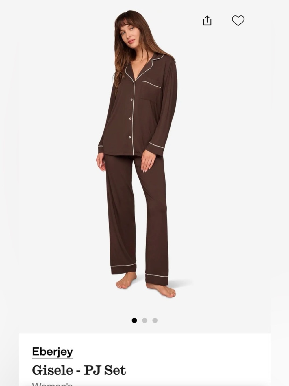 Eberjey Brown Pajama Set with Cream Contrast Piping